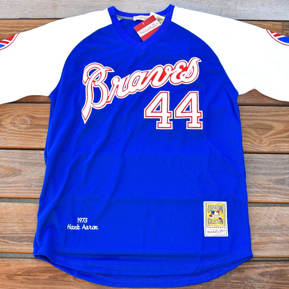 New! Hank Aaron Atlanta Milwaukee Braves Blue Baseball Jersey Adult Men's Sizes - Picture 2 of 2